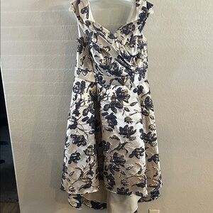 Champagne, Gold and Black Floral High-Low Cocktail Dress